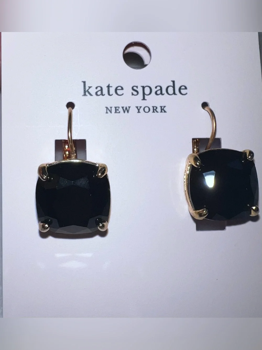 Kate Spade Black and Gold Small Square Leverback Earrings